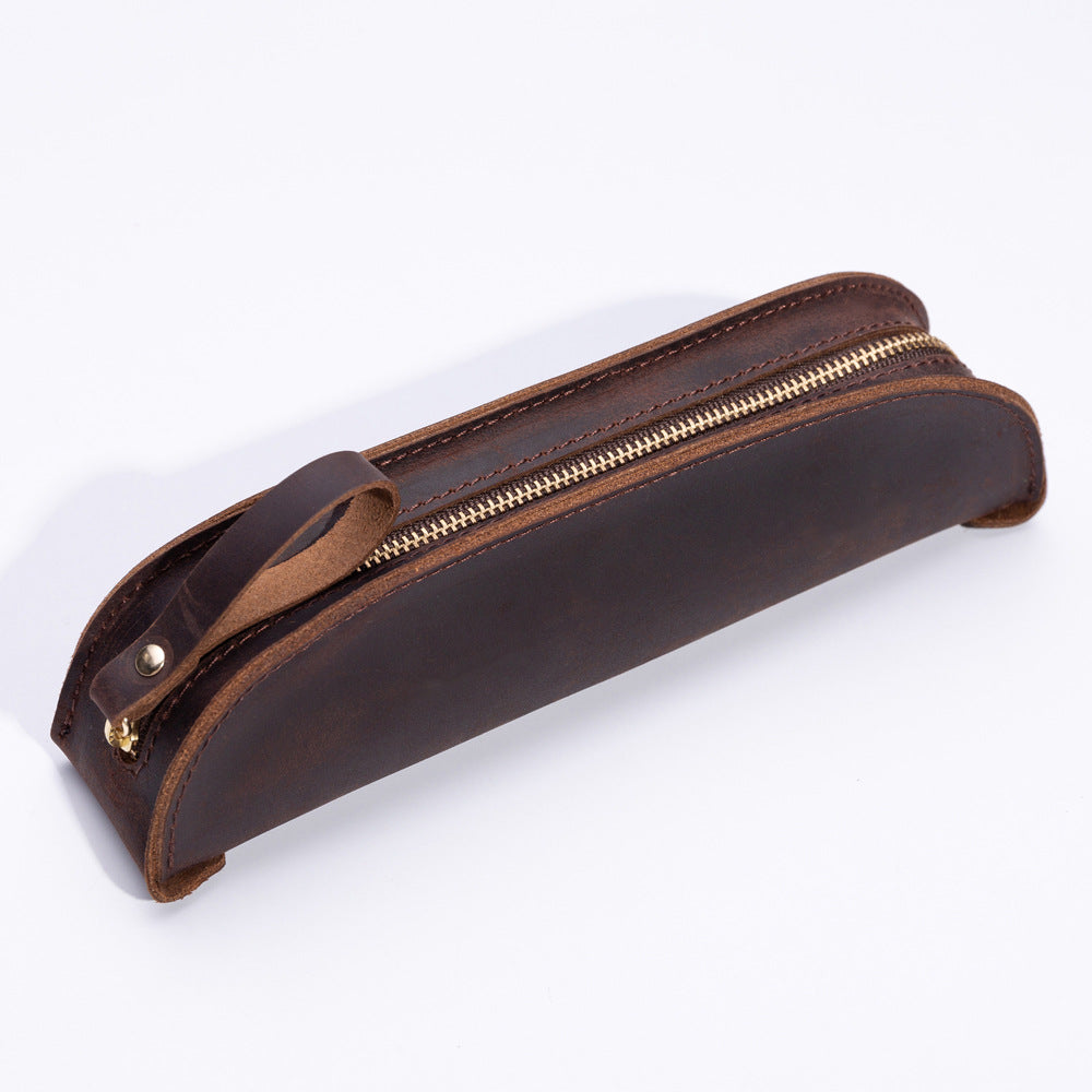Wholesale Handmade Genuine Leather Creative Fashion Retro Zipper Pencil Case